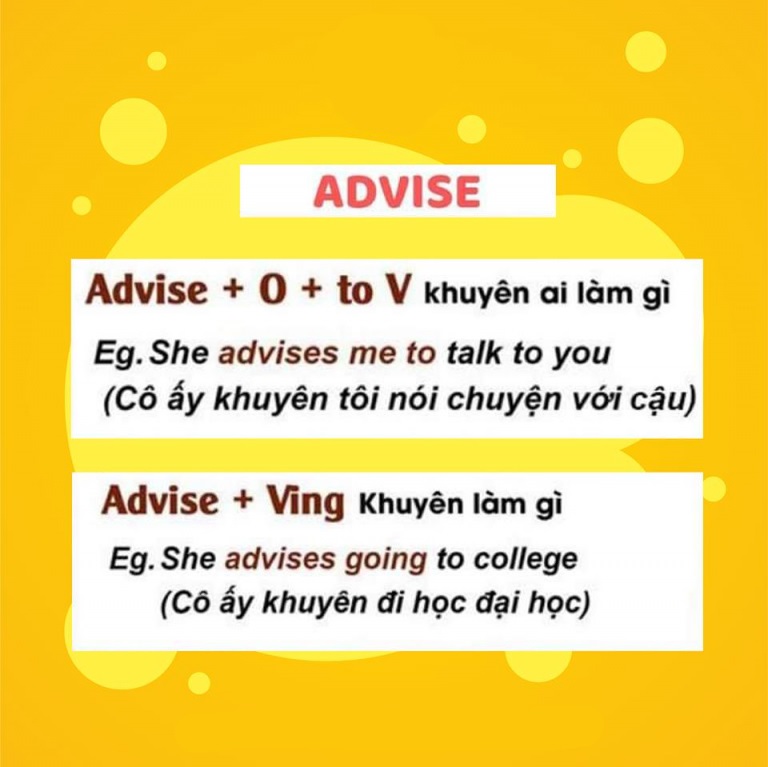 Công thức "advise"